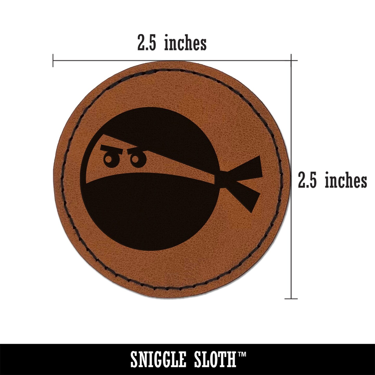 Ninja Face Funny Round Iron-On Engraved Faux Leather Patch Applique - 2.5&#x22;