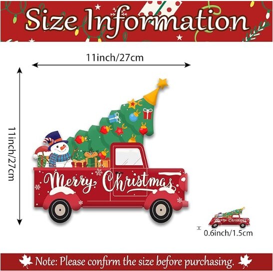 Merry Christmas Door Sign Wall Hanging, Red Car Christmas Door Hanger, Snowman Christmas Tree Door Decor, Winter Welcome Sign 11x11 Inch Christmas Door Decorations