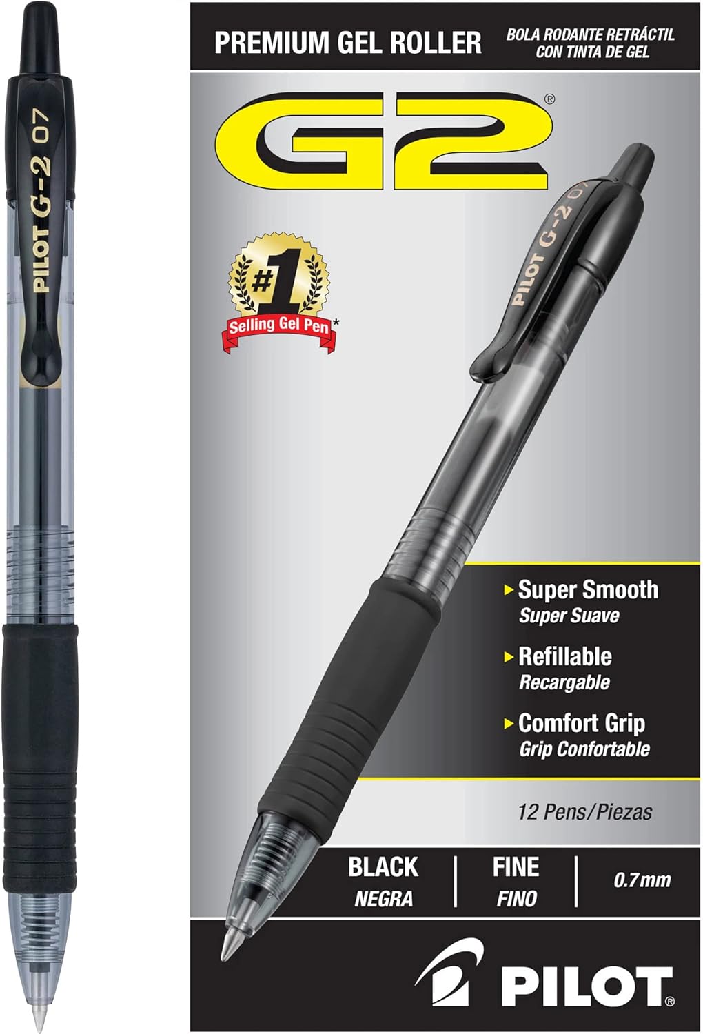 G2 Premium Refillable &#x26; Retractable Rolling Ball Gel Pens, Fine 0.7mm, Black (31020)