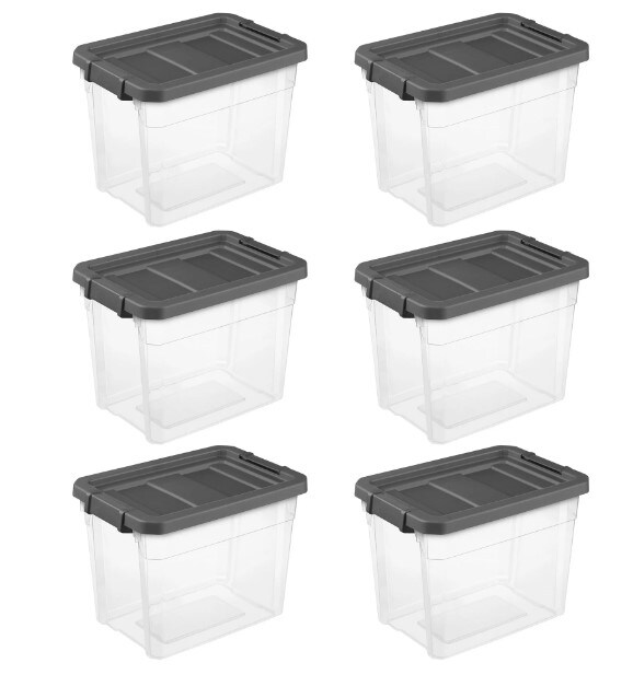 30 Qt Clear Plastic Storage Container Bin with Latch Lid, 6 Pack.