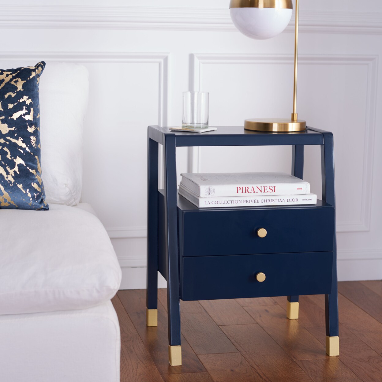 Safavieh   Cove 2-Drawer 1 Shelf Accent Table Navy / Gold