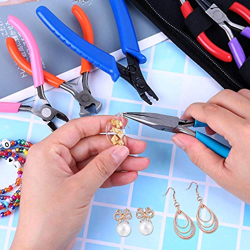 6 Pieces Jewelry Pliers, Jewelry Making Tools Kit Includs Needle Round Nose Pliers, Wire Cutters, Crimping Pliers, Bent Nose Pliers, End Nippers for Beading Craft
