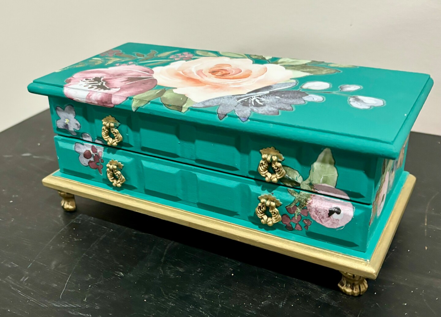 Floral Jewelry Box - Custom, Vintage Art order Print Jewelry Box, Flower Jewelry Box Wooden Keepsake Box