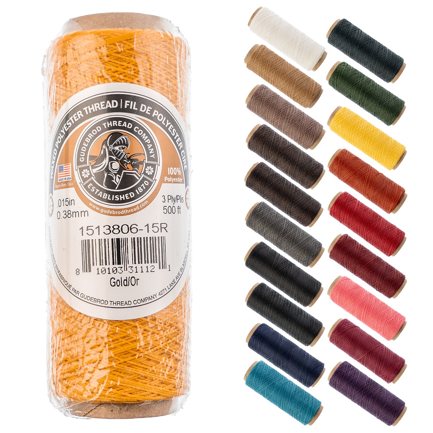 Gudebrod 0.015&#x22; Waxed Polyester Thread 500ft | Made In USA