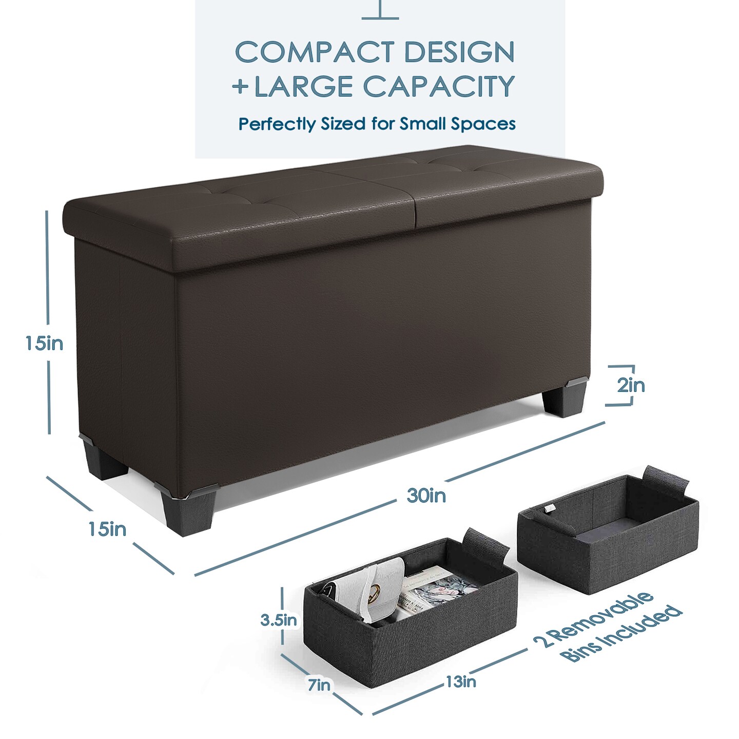 Storage Ottoman Bench with Storage Bins