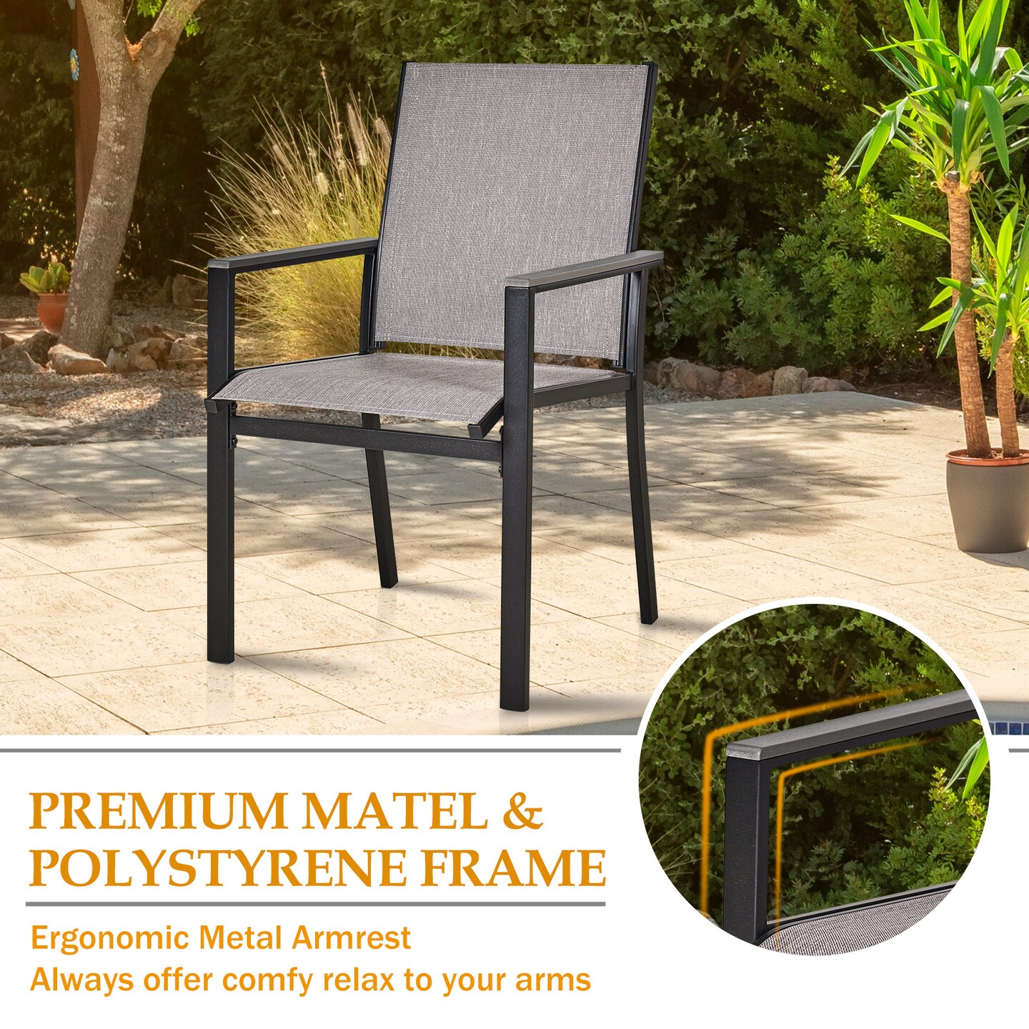 MEOOEM Patio Dining Set Outdoor Furniture Bistro Metal Table Side Table and Metal Stackable Chairs; Black
