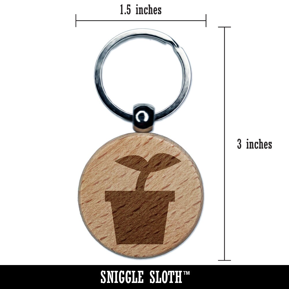 Plant Sprout Gardening Solid Engraved Wood Round Keychain Tag Charm