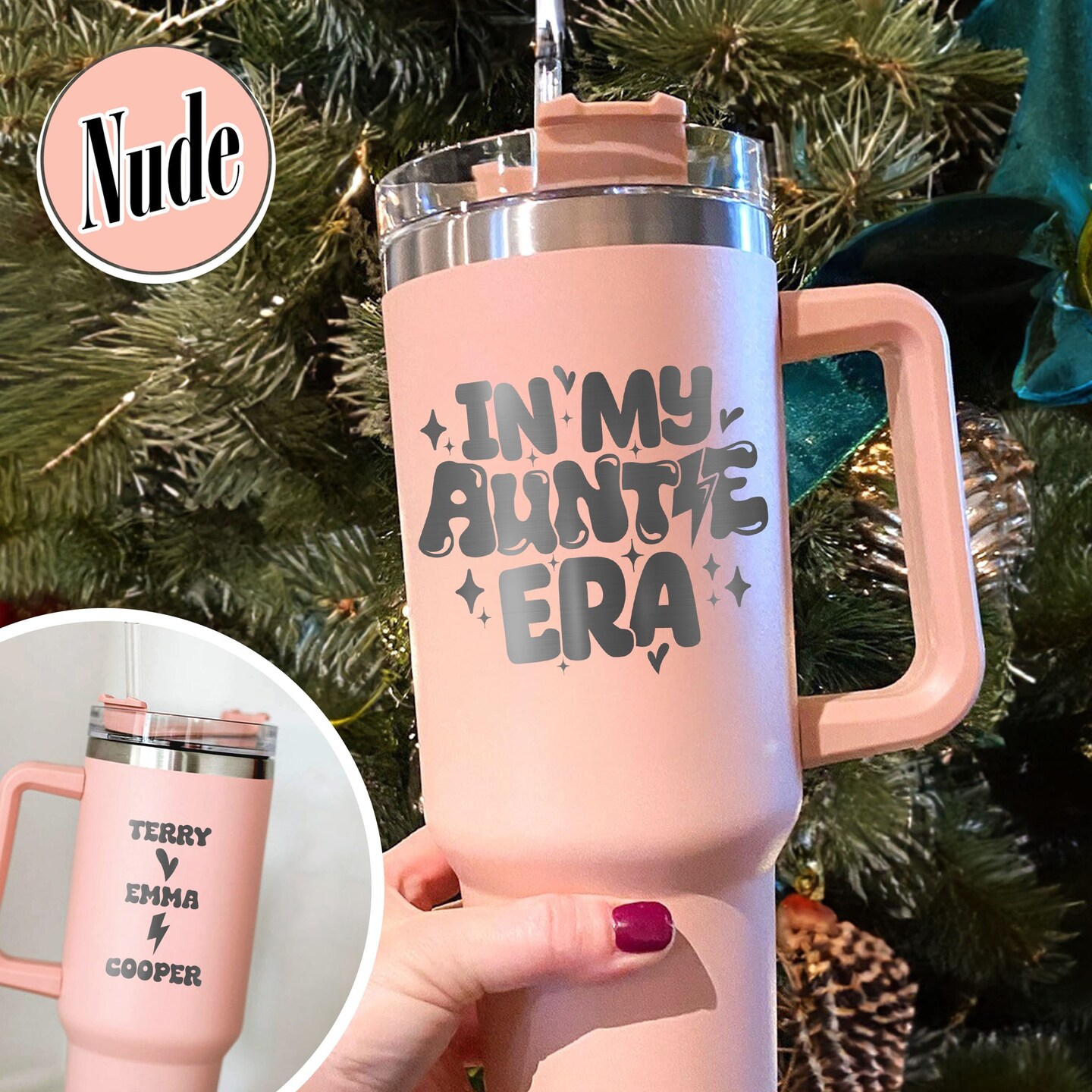 Personalized Auntie Tumbler 40oz, Auntie Era Tumbler, In My Auntie Era  Tumbler, Auntie Gift, Promoted To Auntie Tumbler, Tumbler With Handle