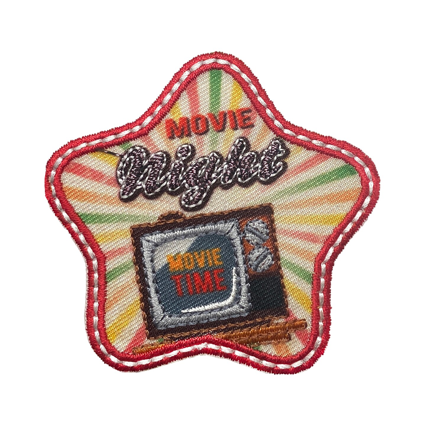 Movie Night with Vintage CRT Old-Style Television, Movies, Cinema, Embroidered, Iron-on Patch