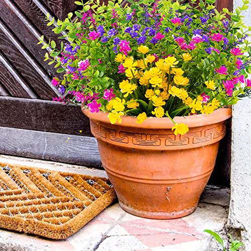 12 Bundles Outdoor Artificial Fake Flowers UV Resistant No Fade Boxwood Faux Plastic Shrubs Plants for Garden Patio Porch Window Box Home Wedding Farmhouse Hanging Décor