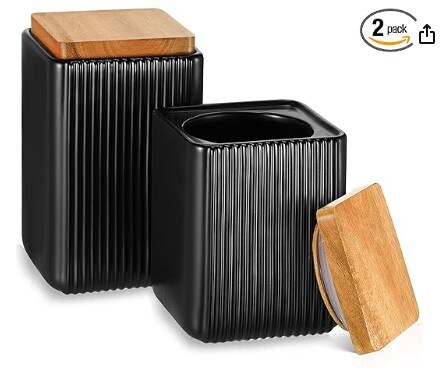 Airscape Coffee Containers Food Jars 2 Pcs Food Storage Canisters Square Ceramic Cookie Jars 25oz 34 oz Kitchen Canister with Airtight Lid