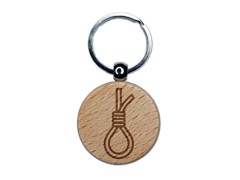 Hangman&#x27;s Noose Knot Tarot Card Engraved Wood Round Keychain Tag Charm