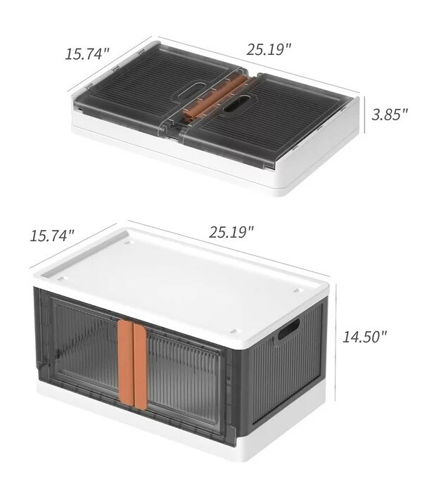76 Quart 2pcs Stackable Storage Bins, Extra Large Collapsible Bins with Wheels and Double Doors, Gray