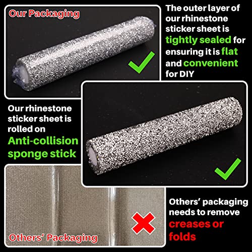 Bling Rhinestone Sticker DIY Home Decor Stickers Self-Adhesive Crystal Sheet Stickers for Cars &#x26; Crafts Decoration(Silver,9.4&#x22; x 15.8&#x22;)