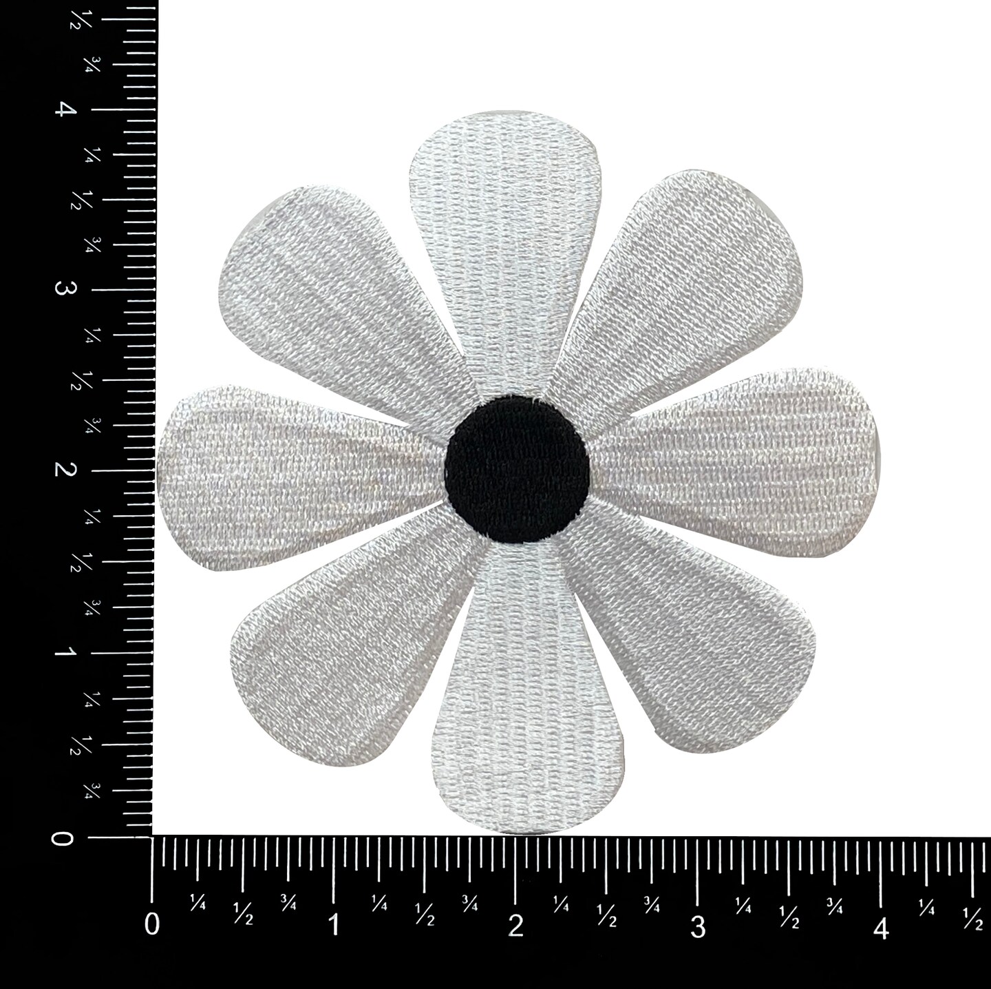 4&#x22; White Daisy, Black Center, Flower, Embroidered, Iron on Patch