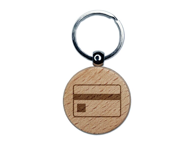Credit Card Money Bills Engraved Wood Round Keychain Tag Charm
