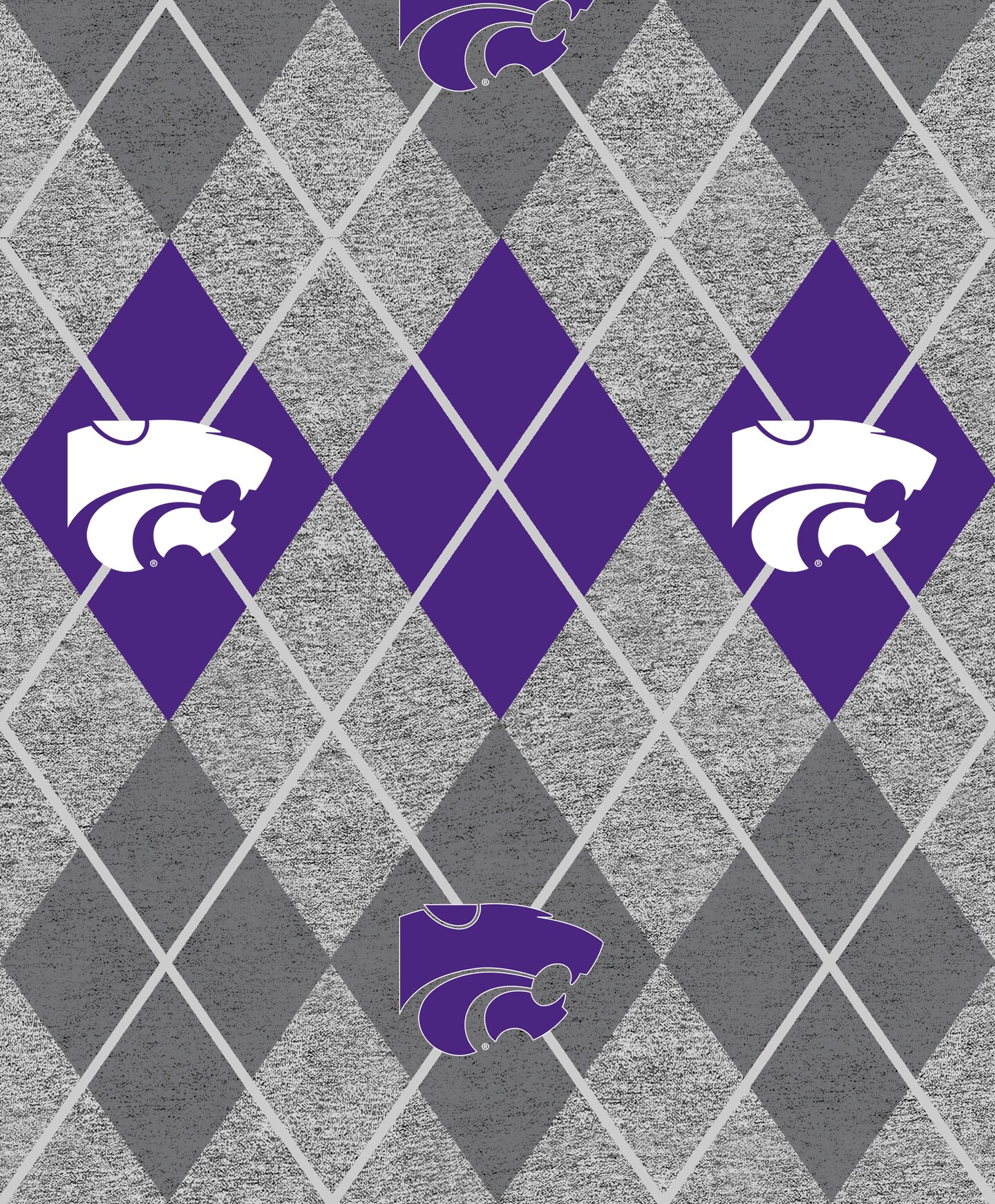 Sykel Enterprises-Kansas State University Fleece Fabric-Kansas State Wildcats Heather Argyle Fleece Blanket Fabric-Sold by the yard