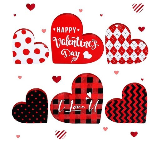 3 Pieces Valentine's Day Wooden Heart Shaped Tiered Tray Decor