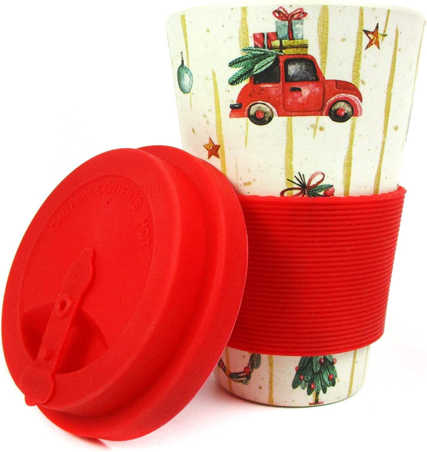 TINYMILLS Christmas Tree Red Vintage Truck Holiday 14oz Travel Mug - Eco-Friendly Reusable Plant Fiber Travel Mug