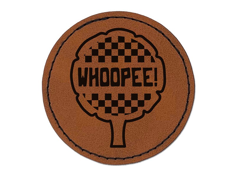 Whoopee! Funny Fart Cushion Round Iron-On Engraved Faux Leather Patch Applique - 2.5&#x22;