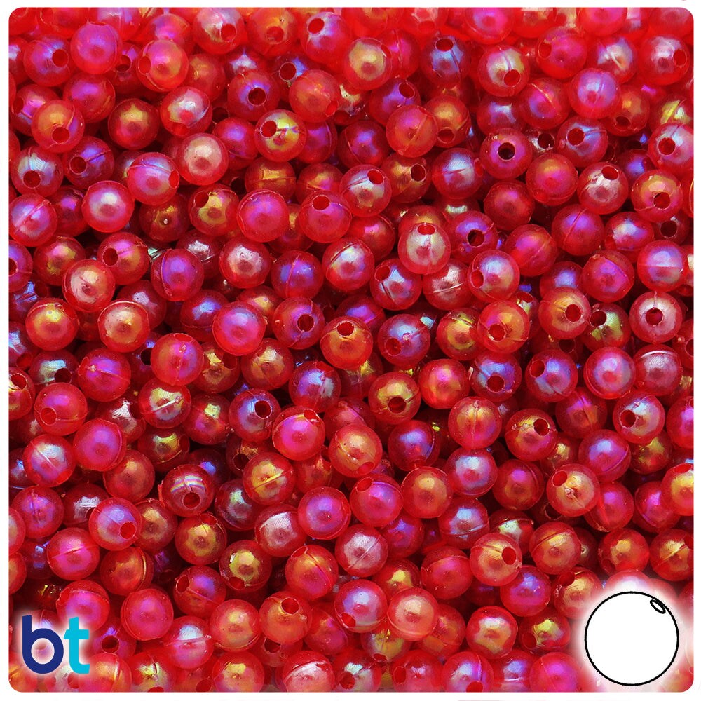 BeadTin Red Transparent AB 6mm Round Plastic Craft Beads (300pcs)