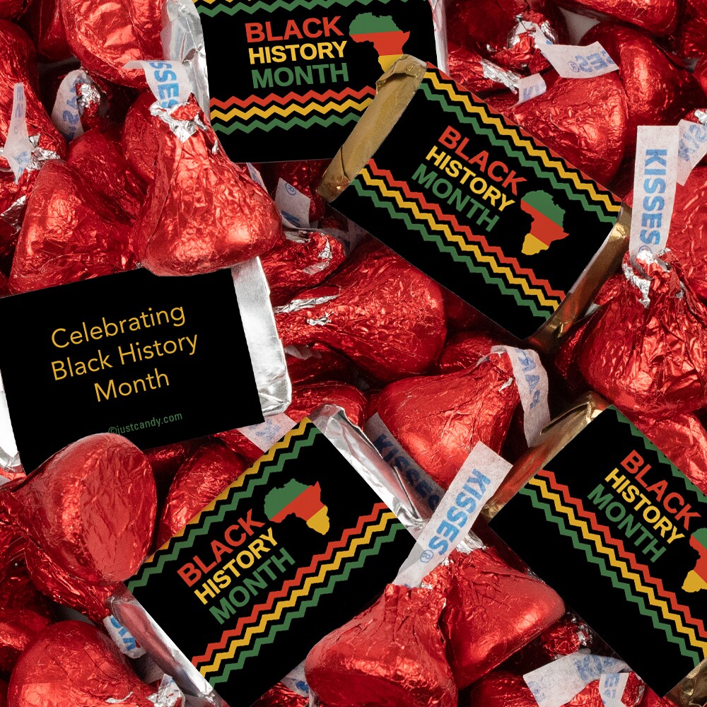 131 Pcs Black History Month Candy Party Favors Hershey&#x27;s Miniatures and Red Kisses Chocolate by Just Candy (1.65 lbs)