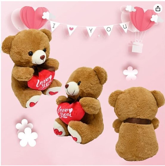 14-Inch Valentine&#x27;s Day Plush Teddy Bear with Red Heart