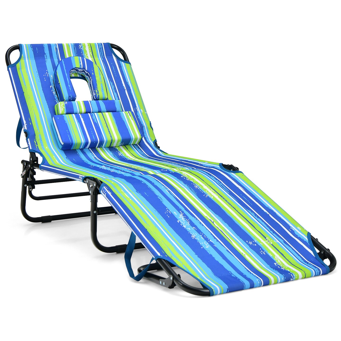 Beach Chaise Lounge Chair with Face Hole and Removable Pillow