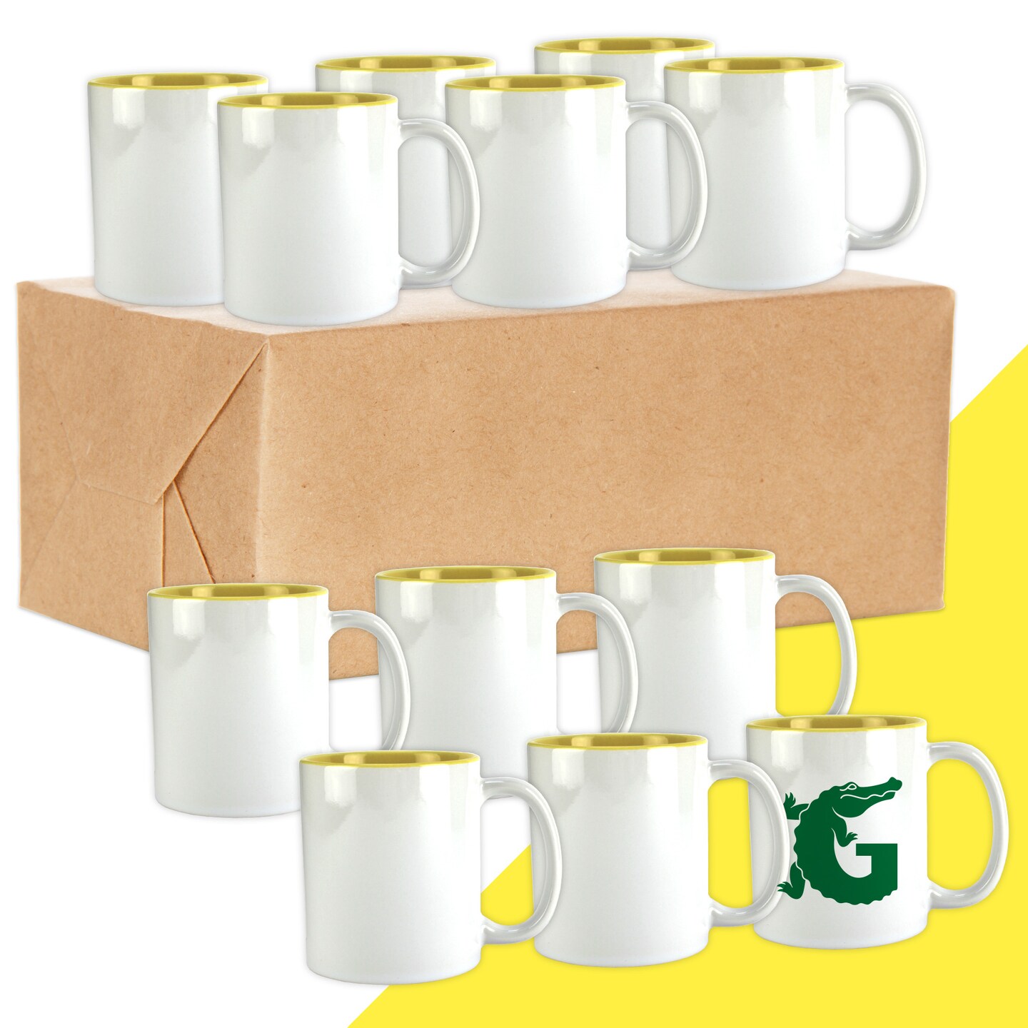 Gator Sublimation Blank Mugs Bulk Ceramic Mug White with Color Interior 11oz Case of 36