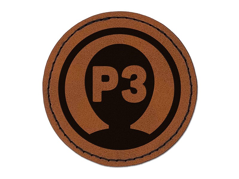 Player Three Person Indicator Gaming Icon Round Iron-On Engraved Faux Leather Patch Applique - 2.5&#x22;