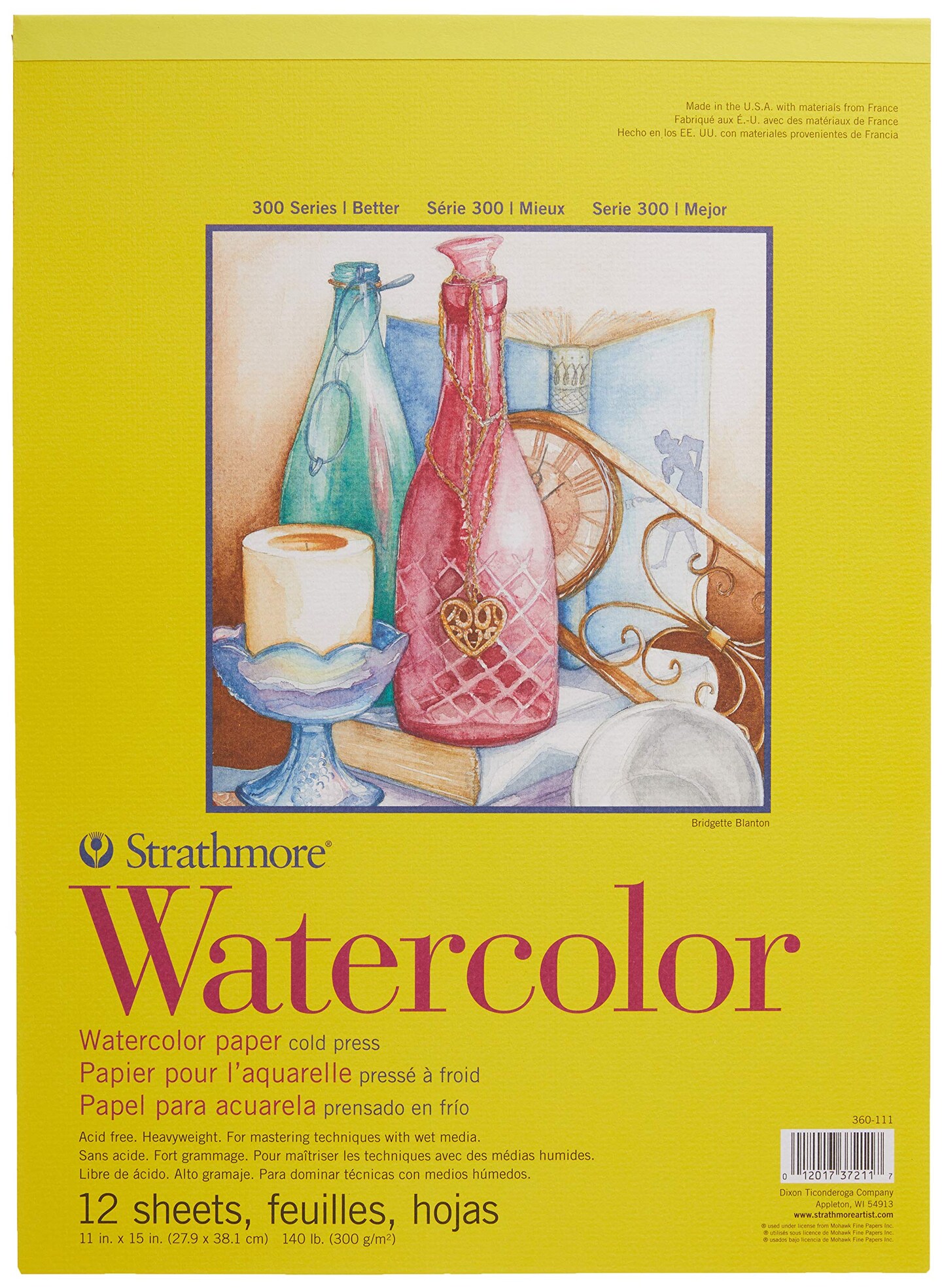 12 Sheets Watercolor Paper Pad, Tape Bound, 11x15 inches,  (140lb/300g) - Artist Paper for Adults and Students - Watercolors, Mixed Media, Markers and Art Journaling