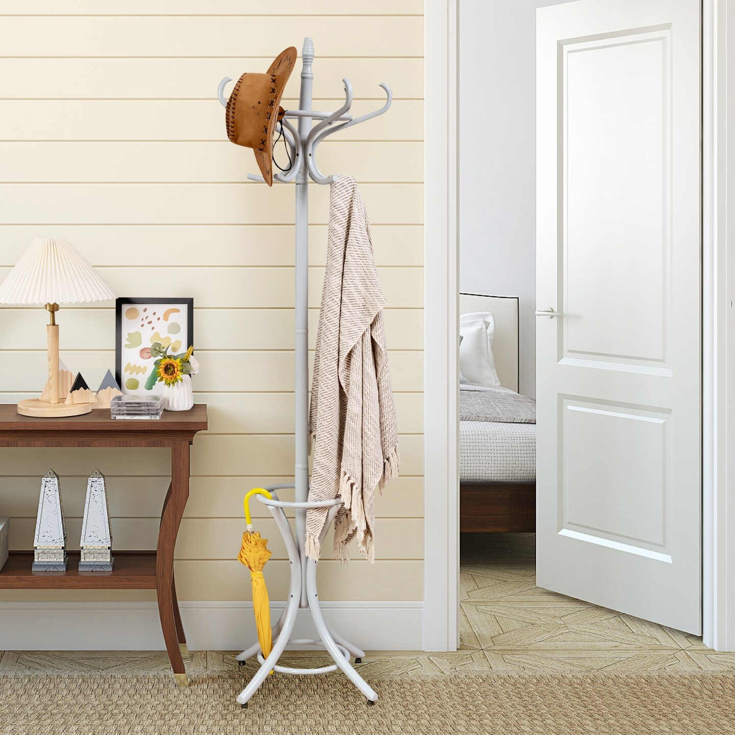 Wooden Freestanding Hat Coat Rack with Umbrella Stand Perfect for Any Room