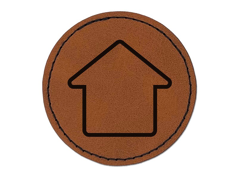 House Home Outline Round Iron-On Engraved Faux Leather Patch Applique - 2.5&#x22;