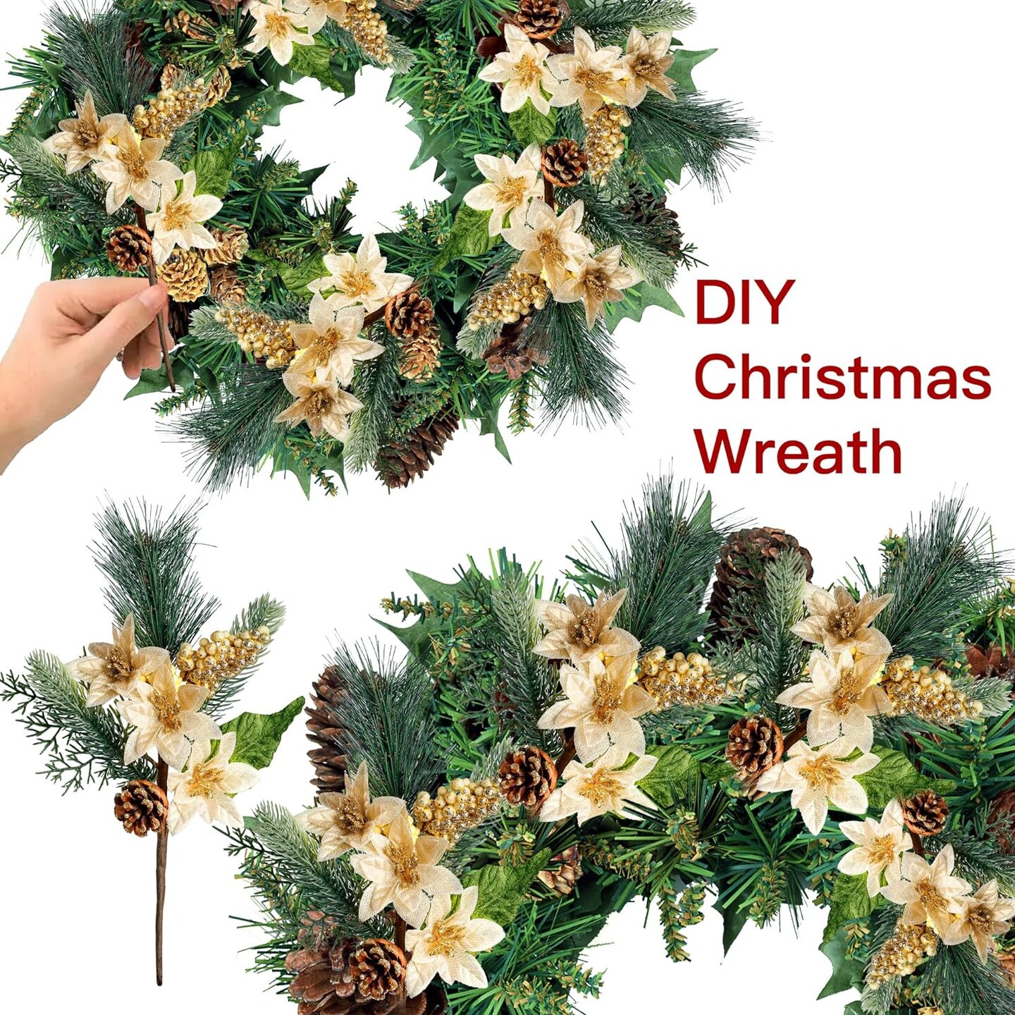 Artificial Christmas Poinsettia Floral Arrangement Decor