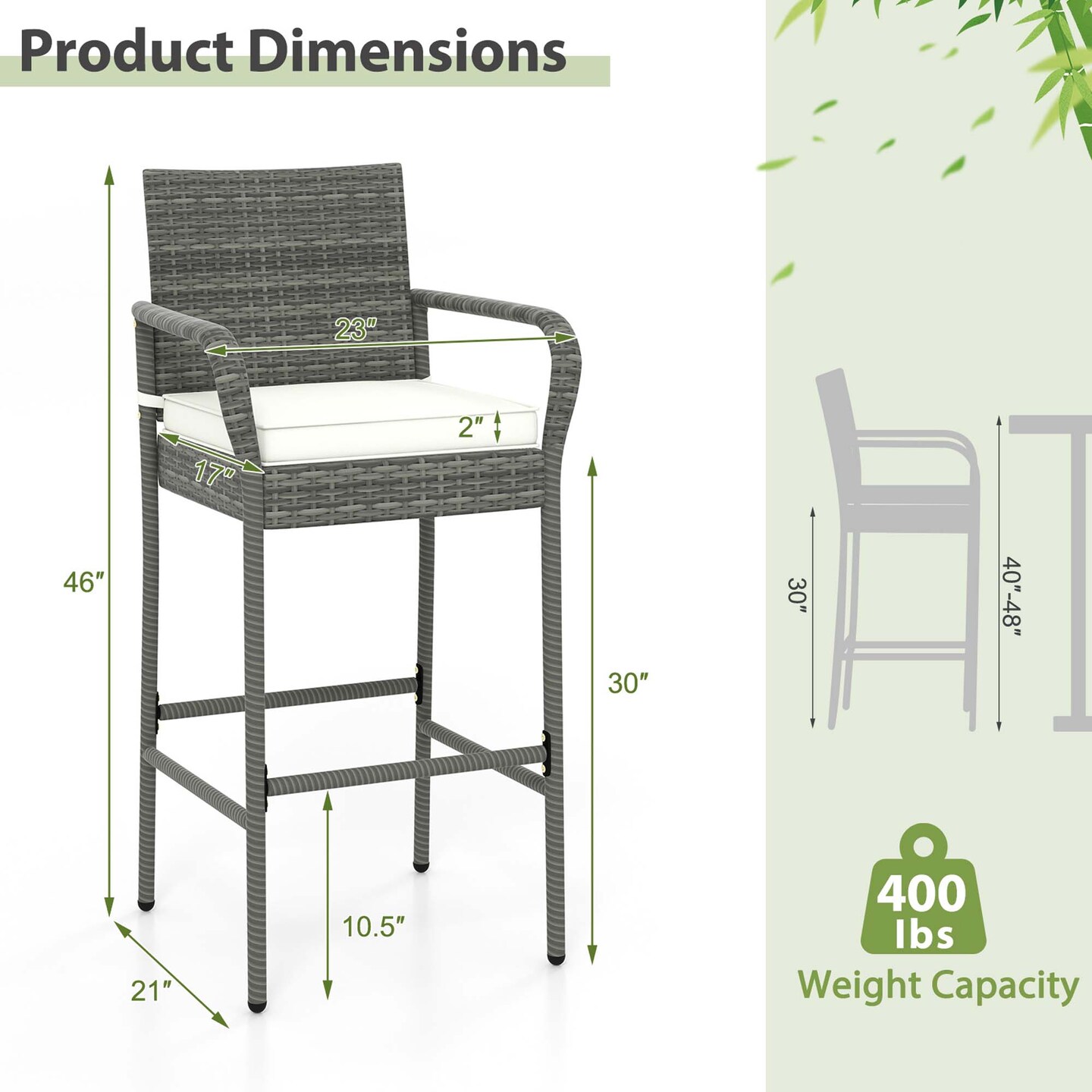 Costway 2/4 PCS Patio PE Wicker Bar Chairs Counter Height&#xA0;Barstools With Armrests &#x26;Cushions