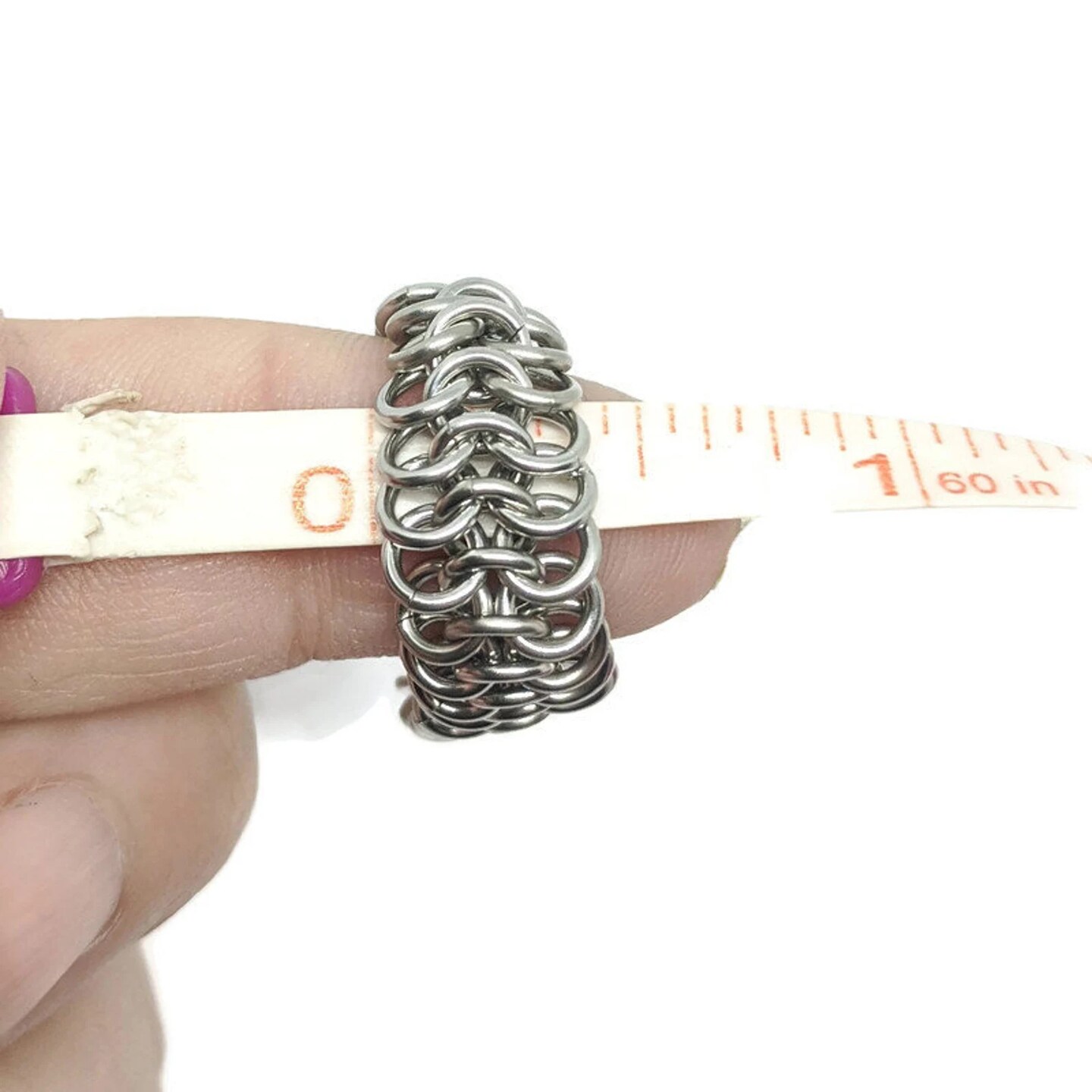 Dagger Finger Ring, Chainmaille Jewelry, Fidget Stress Ring, Gothic Stainless Steel Mesh Chain Ring, Punk Alt Style product 6
