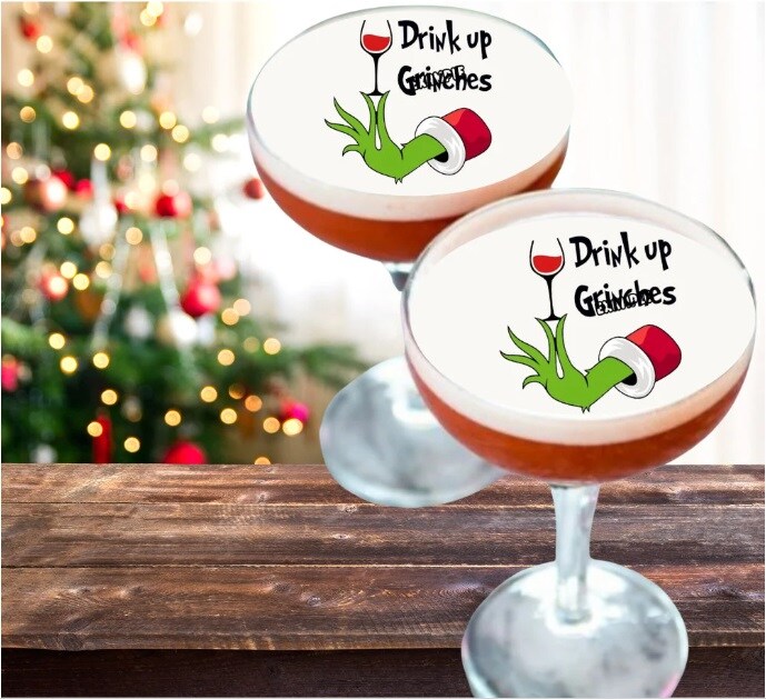 Drink up Gritches Edible Drink Christmas Cocktail Toppers Edible Image  Birthdays Bachelorette Christmas Party