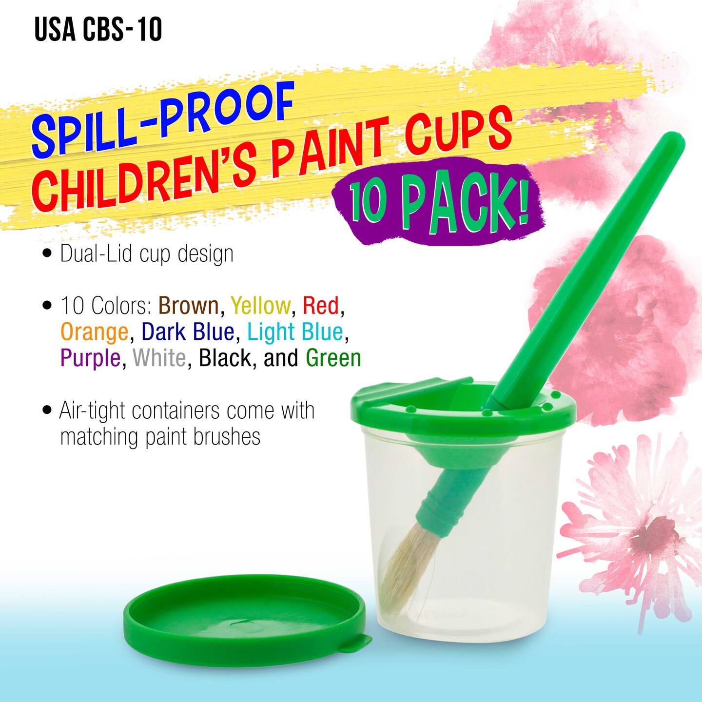 10Pcs Spill Proof Paint Cups, No-Spill Paint Cups with Lids Kids Painting  Toys