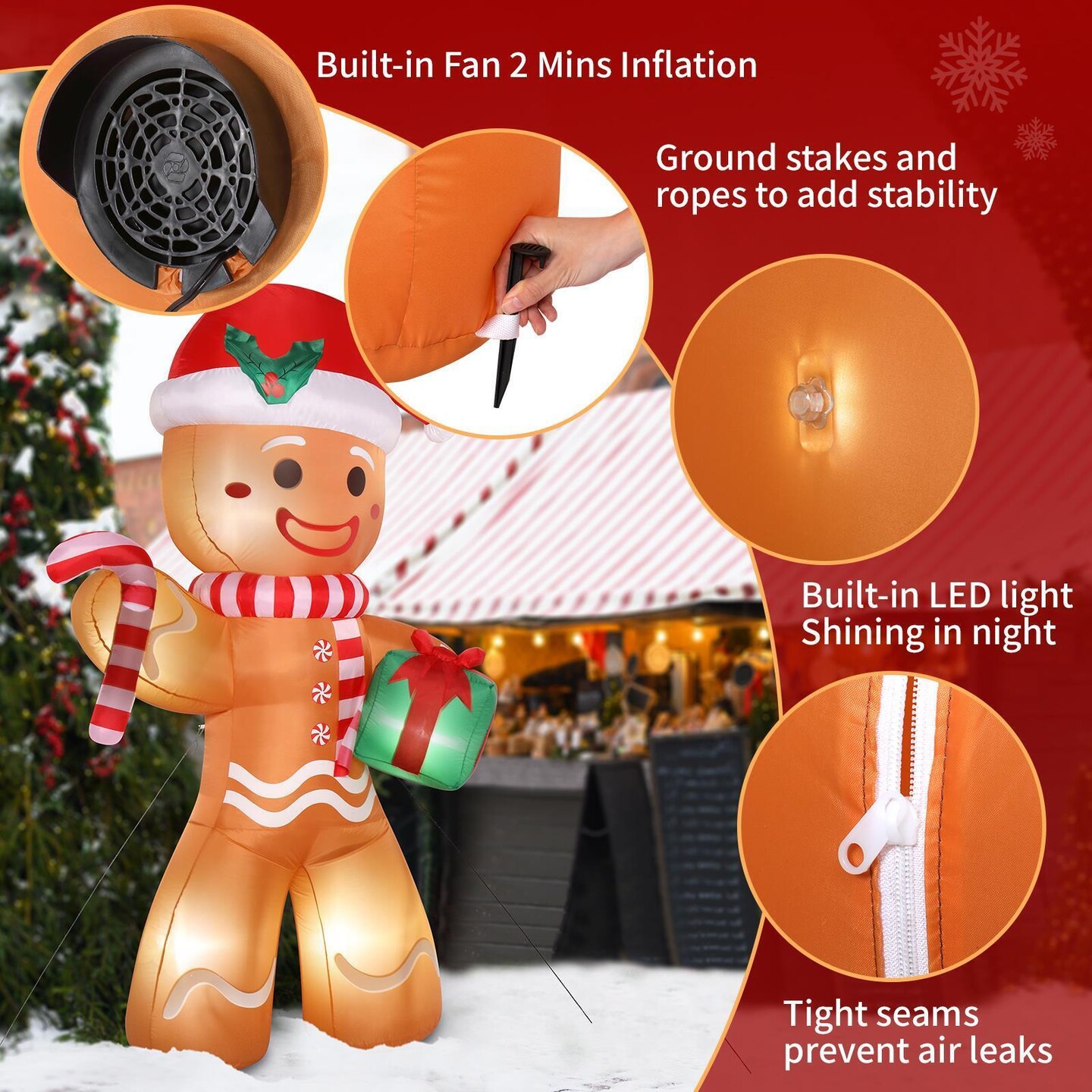 8 ft. Silk Inflatables Gingerbread Man Christmas Decor