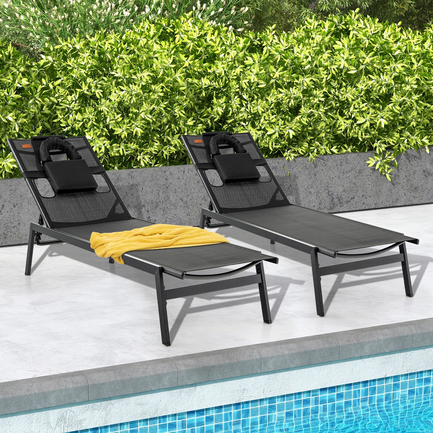 Adjustable Patio Chaise Lounge with Face and Side Holes Black