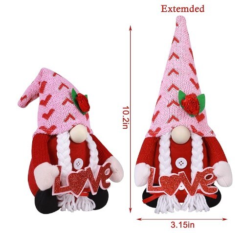 Mrs Heart Gnomes Plush with LED Light String (3 Flashing Modes) for Valentine&#x27;s Day Decoration