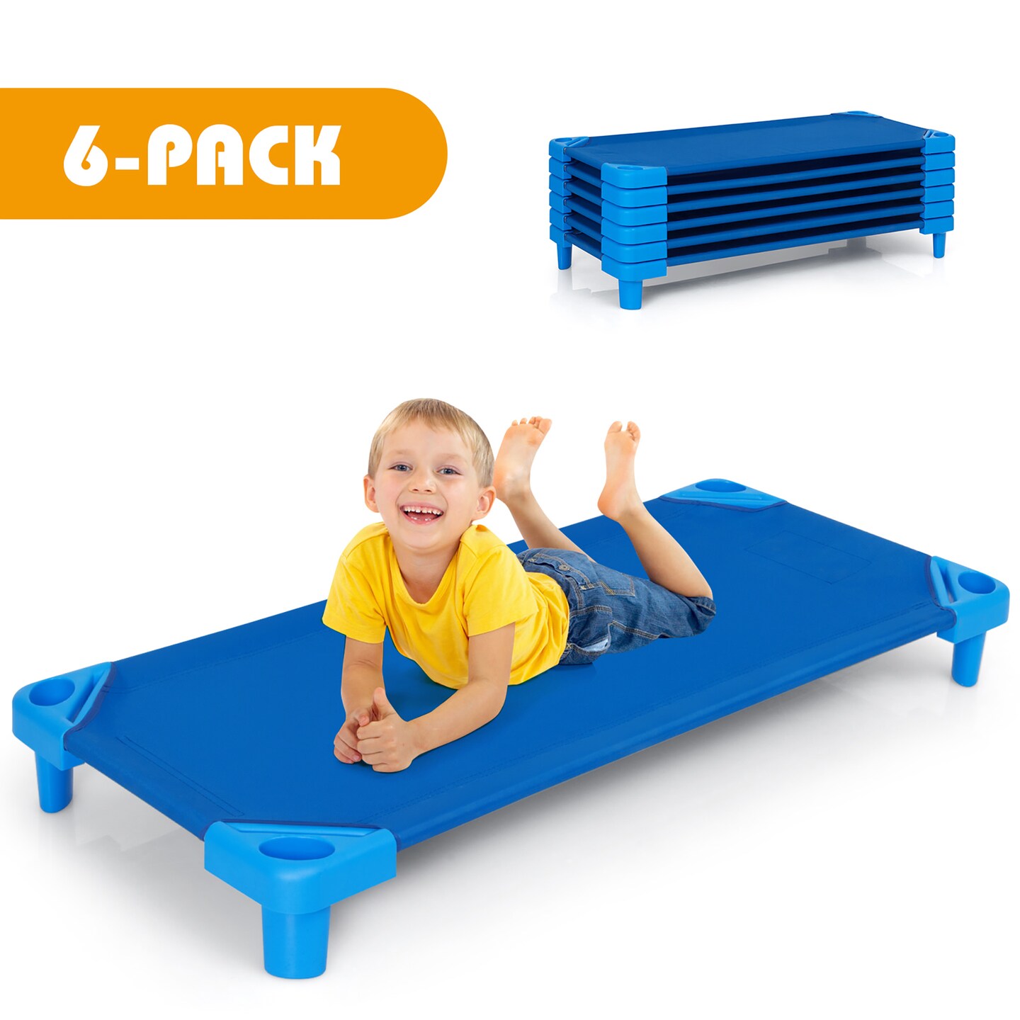 Costway Pack of 6 Kids Stackable Naptime Cot 52&#x27;&#x27; L x 23&#x27;&#x27; W Daycare Rest Mat