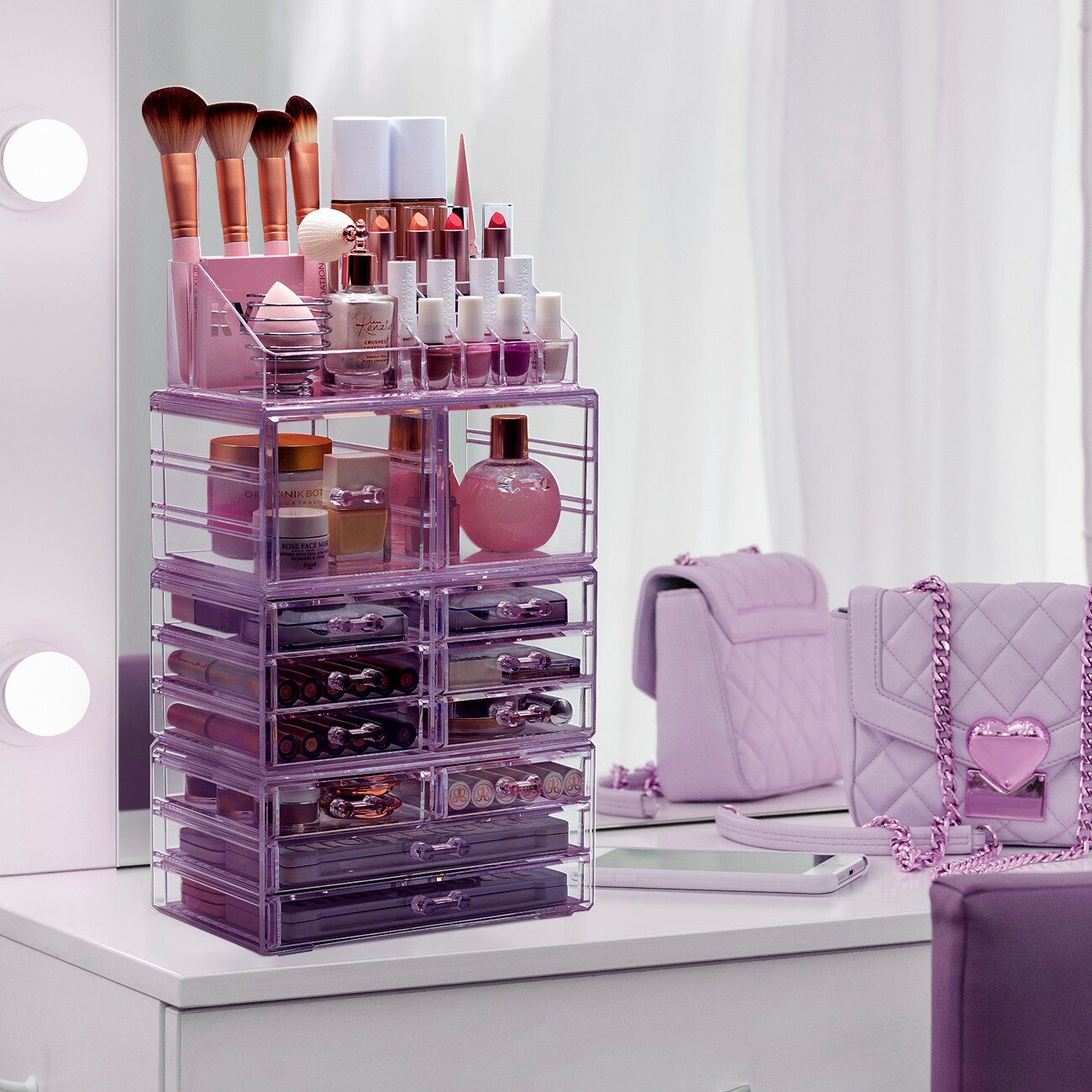 Sorbus X-Large Acrylic Makeup and Jewelry Organizer Case - 4 Piece Set (12 Drawers)