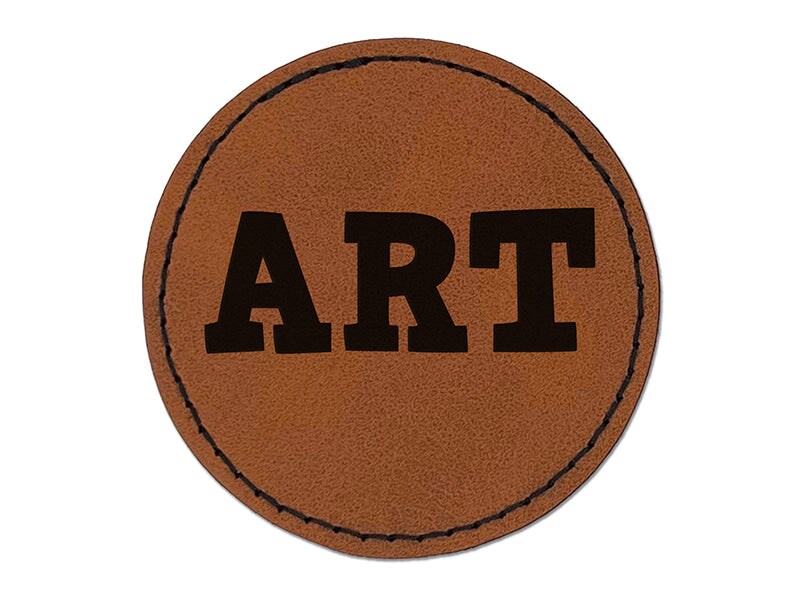 Art Fun Text Round Iron-On Engraved Faux Leather Patch Applique - 2.5&#x22;