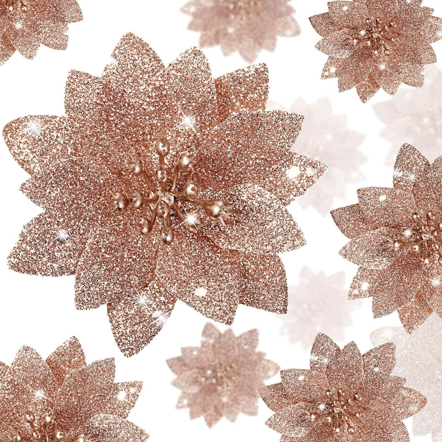 36 Pieces Christmas Glitter Poinsettia Flowers