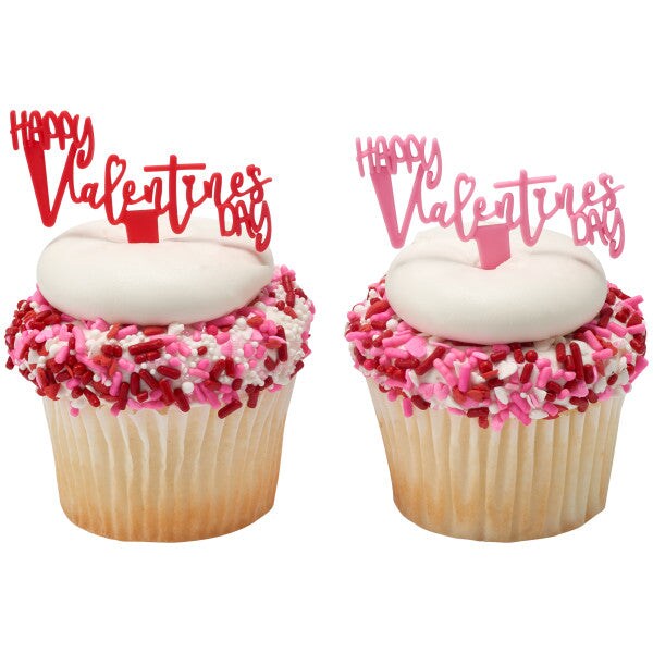 Happy Valentine&#x27;s Day Script DecoPics&#xAE; Cupcake Decoration, 12ct