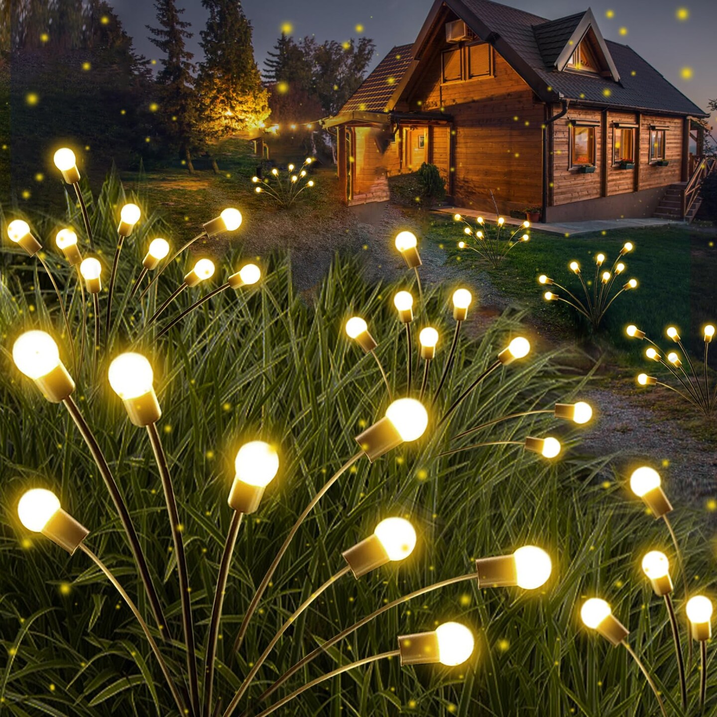 4-Pack Solar Garden Lights Outdoor, Upgraded 32 LED Firefly Solar Lights for Outside, Sway by Wind, Waterproof Solar Powered Outdoor Lights for Yard Garden Decor Party Xmas Decorations (Warm White)