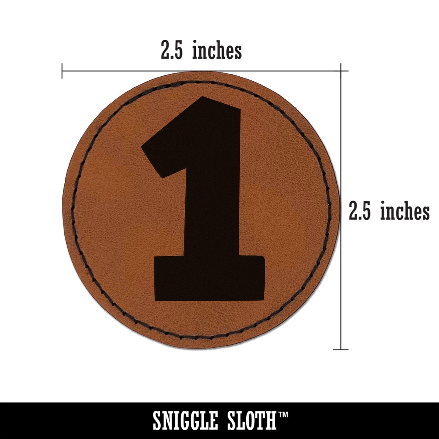 Number 1 One Fun Bold Font Round Iron-On Engraved Faux Leather Patch Applique - 2.5&#x22;