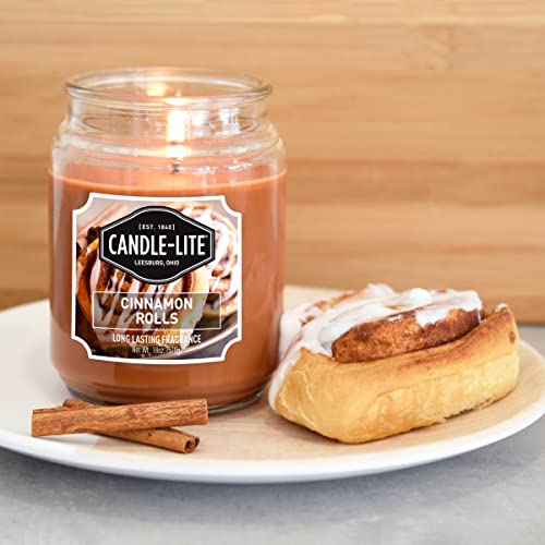 Candle-lite Scented Candles, Cinnamon Rolls Fragrance, One 18 oz. Single-Wick Aromatherapy Candle with 110 Hours of Burn Time, Brown Color