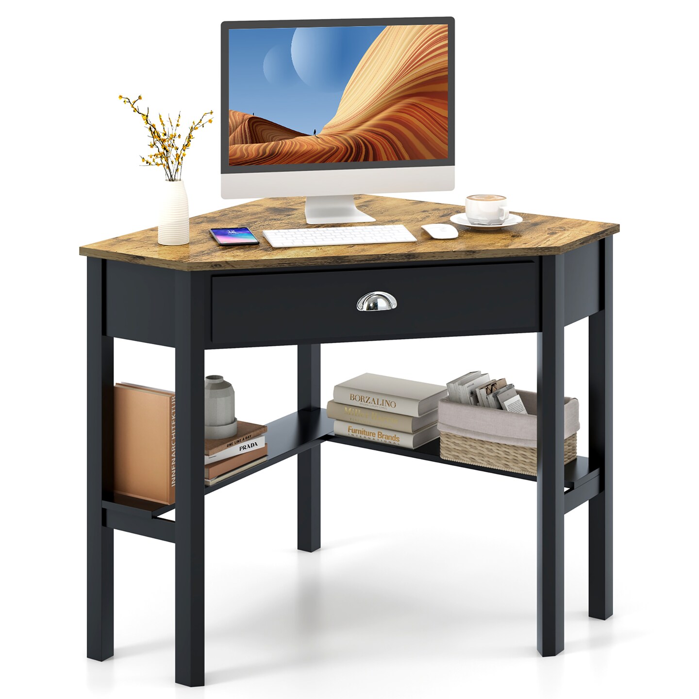 Costway Triangle Computer Desk Corner Office Desk Laptop Table with